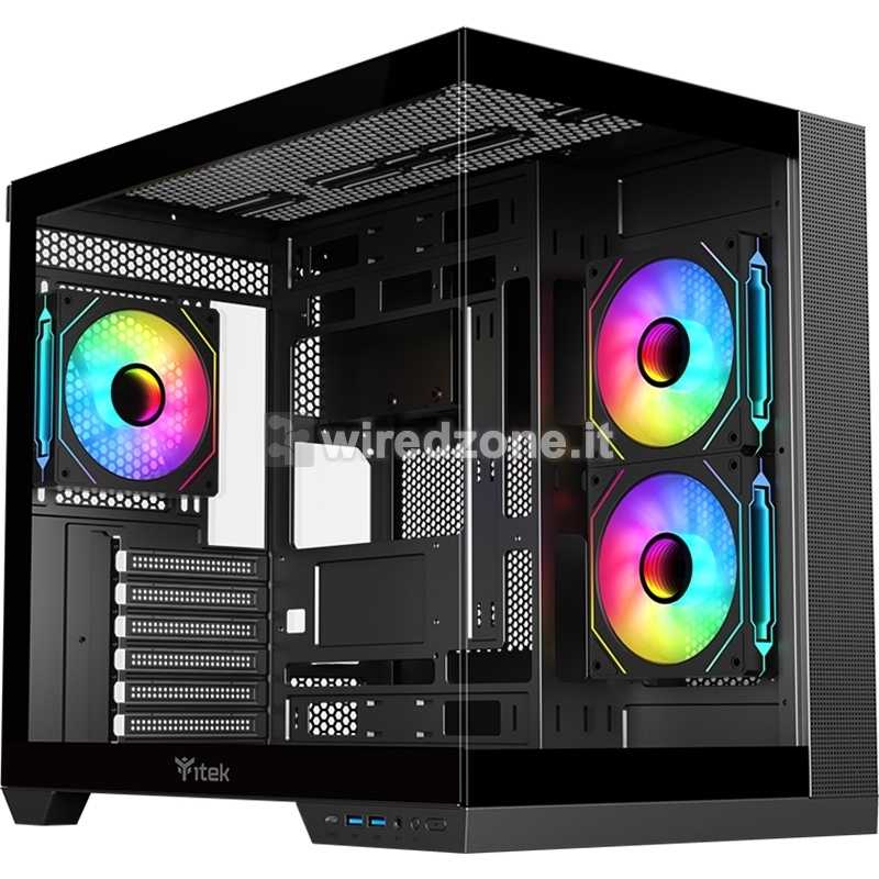 itek DARK CAVE DS Mid-Tower, Side-Glass - Black