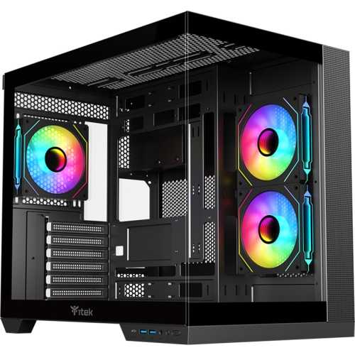 itek DARK CAVE DS Mid-Tower, Side-Glass - Black