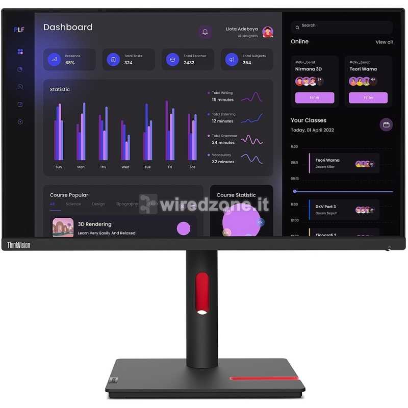 Lenovo ThinkVision T24i-30, 23.8", FHD, 60Hz, IPS, Pivot - VGA, DP, HDMI